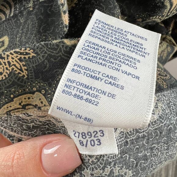 Tommy Hilfiger Black Tan Paisley Button-Up Cotton Shirt Top Long Sleeve Plus 16 - Picture 8 of 8